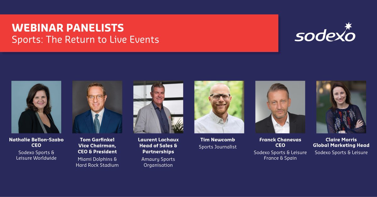 SodexoGroup's tweet photo. Join us as @tdnewcomb moderates a  discussion with @TomGarfinkel Laurent Lachaux  #TourdeFrance @NBellonSzabo, Franck Chanevas &amp; @ClaireMorris26 from Sodexo discuss how to welcome fans back safely. #sportsindustry #entertainment #Centerplate
https://t.co/XzaxBcGuxM https://t.co/m1Gt81D45x