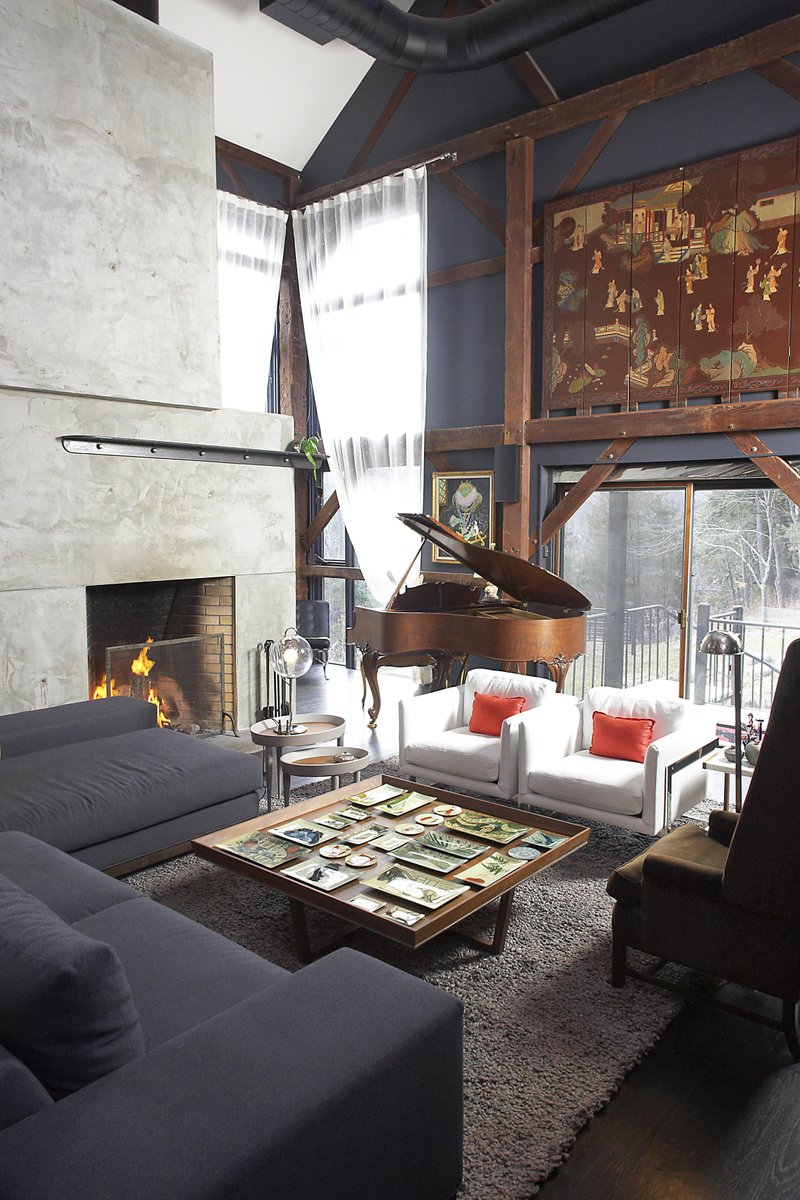 Novoa_Interiors's tweet photo. A #fireplace should be the centerpiece of the room, but nothing says everything needs to be match-y, match-y. I didn’t design this monolithic concrete fireplace to blend into the renovated barn we call home. #interiordesign #buckscounty https://t.co/oIFvadeRGT