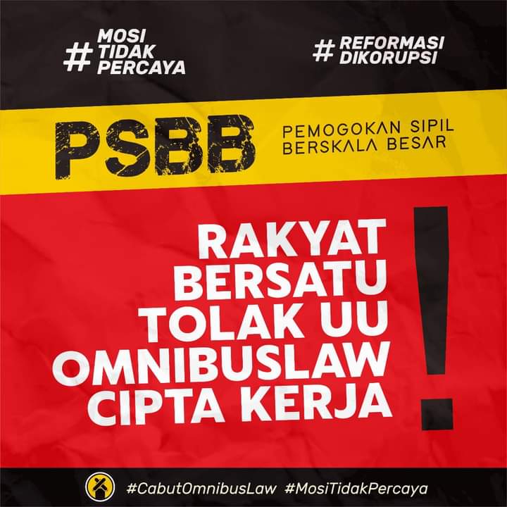 unang_sunarno's tweet photo. Besok kabarnya mulai ada PSBB lagi, Pemogokan Sipil Berskala Besar! @KasbiIndo @LBH_Jakarta @AksiLangsung
@KomnasHAM
@SINDIKASI_

#TolakOmnibusLaw #BatalkanOmnibusLaw #ReformasiDiKorupsi #MosiTidakPercaya https://t.co/btvLJtFOTX