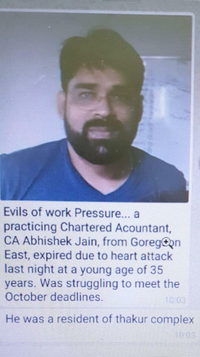 satyakam67's tweet photo. @theicai @PMOIndia @nsitharamanoffc @Anurag_Office @GST_Council @cbic_india
One #CA succumbed to wok pressure at an esrly age of 35. Think of his family. How can all deadlines be fixed for October #gstr9 #gstr9c #tds #44AB #itrAY 19-20. Are ca's corona proof? We are also humans https://t.co/9dNt8LnHOB
