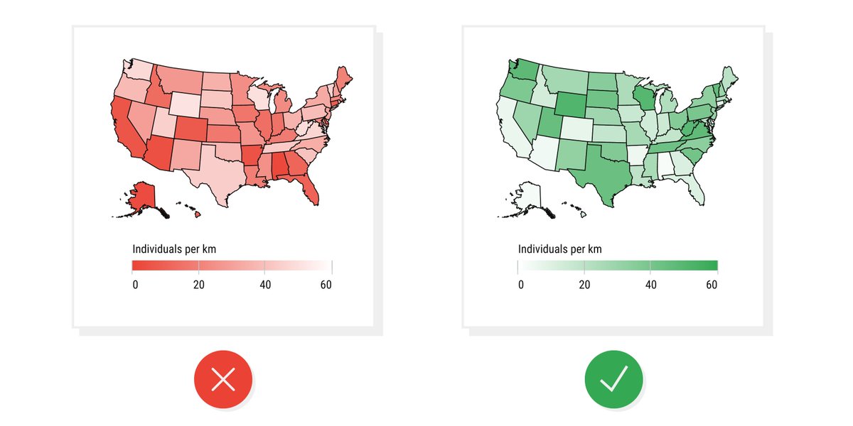 Going Against ConventionsOver time, we have developed standards for how data is visualized. Flipping those conventions can make a graph very misleading to readers.For example, most of the time darker colors mean more of something. But in this bad example, they flipped it.