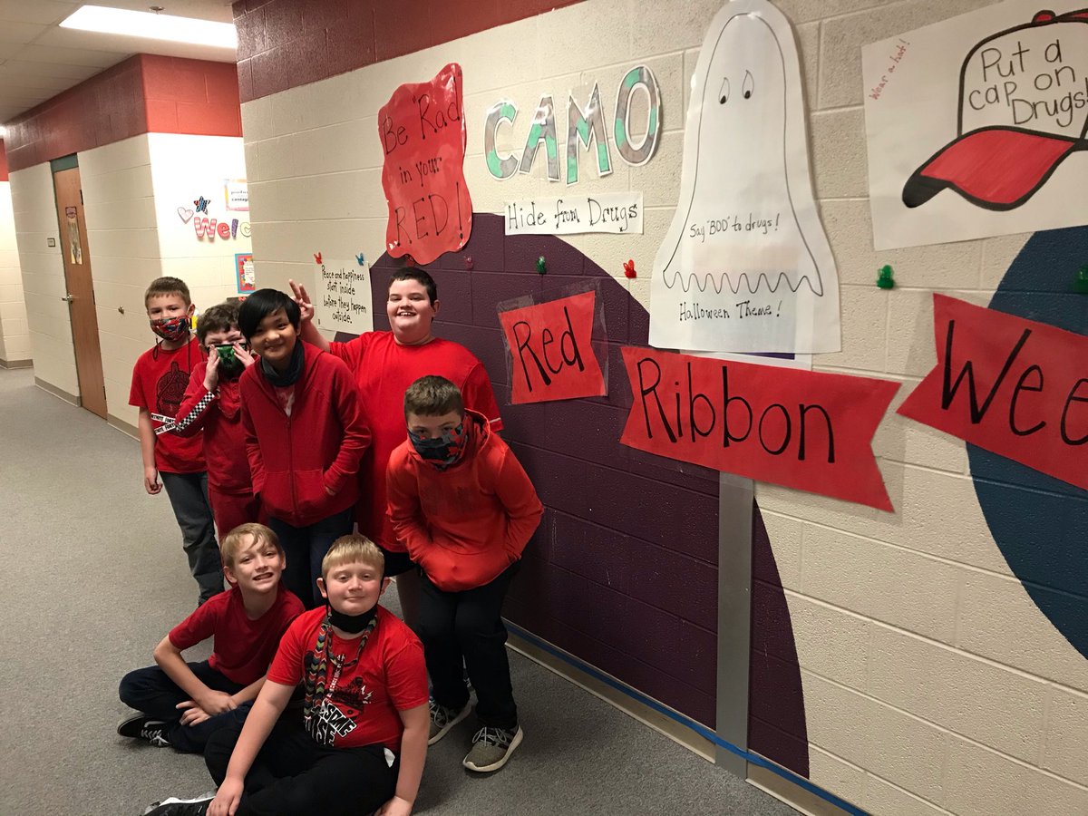 Third graders being “Rad in their Red” for Red Ribbon Week!