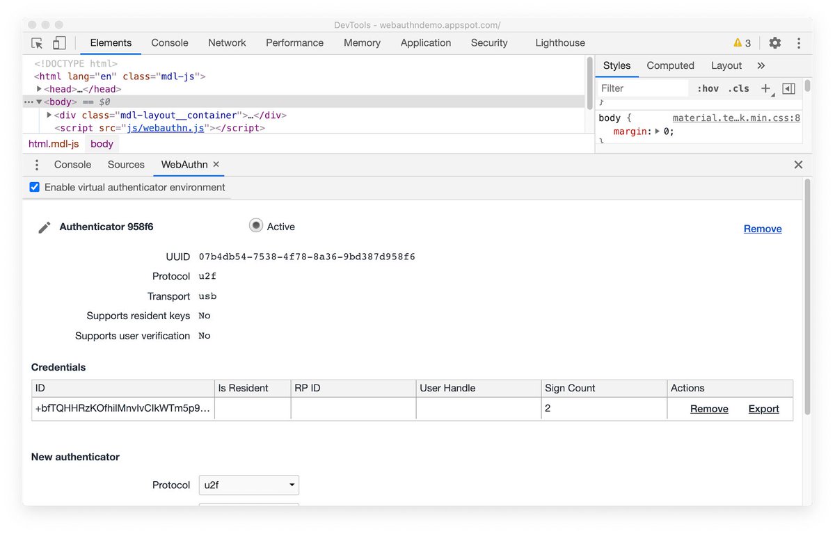 gvarisco's tweet image. Chrome 87 introduces the WebAuthn Tab in DevTools. You can now emulate authenticators and debug the Web Authentication API with the new WebAuthn tab.
blog.chromium.org/2020/10/chrome…