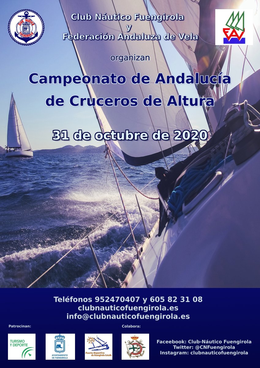 El próximo día 31 de octubre el Club Náutico Fuengirola organiza la Regata Campeonato de Andalucía de Cruceros de Altura – Trofeo Ciudad de Fuengirola. Toda la información y documentos están disponibles en la entrada #Regatas #Fuengirola #CrucerosdeAltura clubnauticofuengirola.es/2020/10/19/cam…