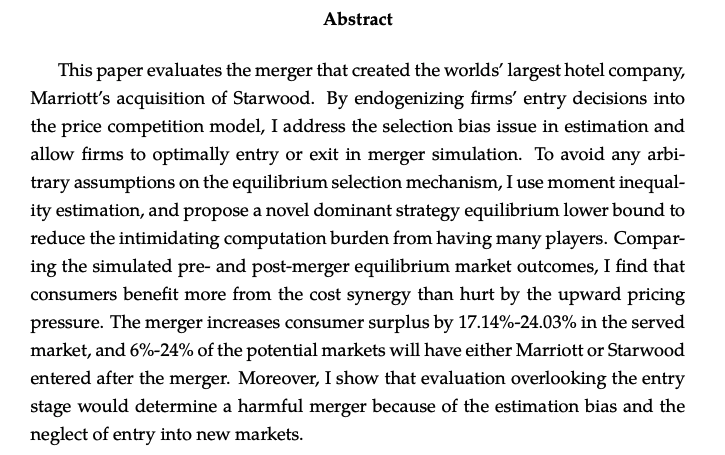 Shuang WangJMP: "Price Competition with Endogenous Entry: The Effects of Marriott & Starwood’s Merger in Texas"Website:  https://s-wang.com/ 