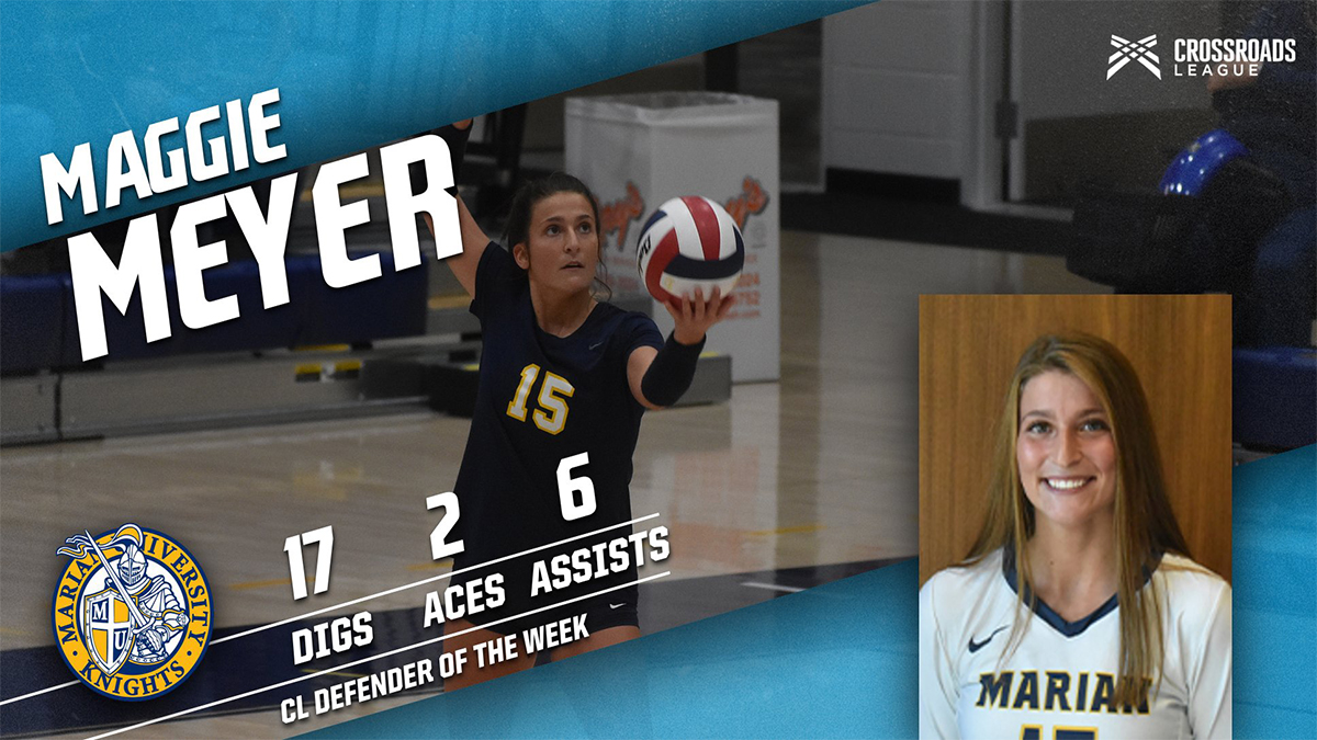 MUKnights's tweet photo. @MarianVball: Maggie Meyer Named Crossroads League Defender of the Week
 - https://t.co/qV2rIiNA9d https://t.co/8TJd77uJ1M