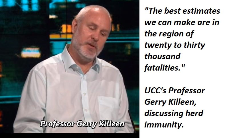 B. Everyone is susceptible?If nobody is already immune, the fatality rate (e.g. 1%) is still a threat to the 4.8 million people in Ireland who (allegedly) haven't been infected yet.If 60% of the population must be infected to reach herd immunity, that's another 30,000 deaths.