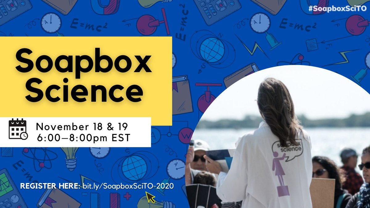 SciXchangeTMU's tweet image. Soapbox Science is coming back to Toronto! Leading female scientists will share their groundbreaking research and passion for science. This virtual event will take place on November 18 &amp;amp; 19 at 6:00 pm EST. Open to all ages! #SoapboxSciTO 

👉 Register at bit.ly/SoapboxSciTO-2…