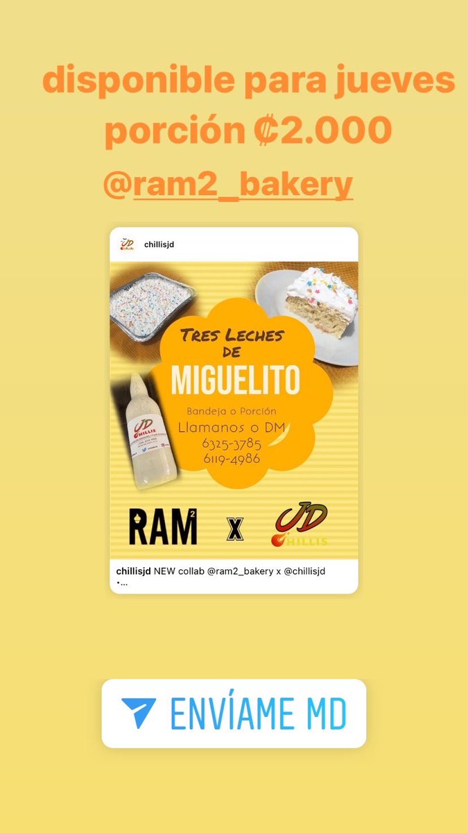 Para el jueves hay tres leches de Miguelito de <a href="/ChillisJd/">Chillis JD</a> y @ram2_bakery 🍰
Está buenísimo, si pueden darle RT 🙏🏼