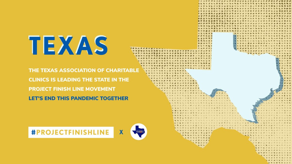 CovidFinishLine's tweet image. Announcing #ProjectFinishLine State Lead @TXACC

The Texas Association of Charitable Clinics acts as the VOICE for over 70 clinics across the state offering mentoring, resources, education, advocacy efforts, and other services.

#CovidEnders #MondayMotivation