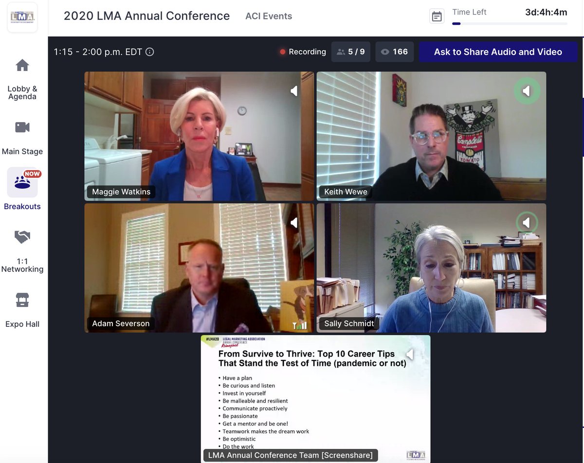 #LMA20 Great sessions happening- Advice from 
<a href="/aseves/">Adam Severson</a>, <a href="/sallyschmidt/">Sally Schmidt</a>, <a href="/kwewe/">Keith N. Wewe</a> and Maggie Watkins!  Teamwork makes the dreamwork!