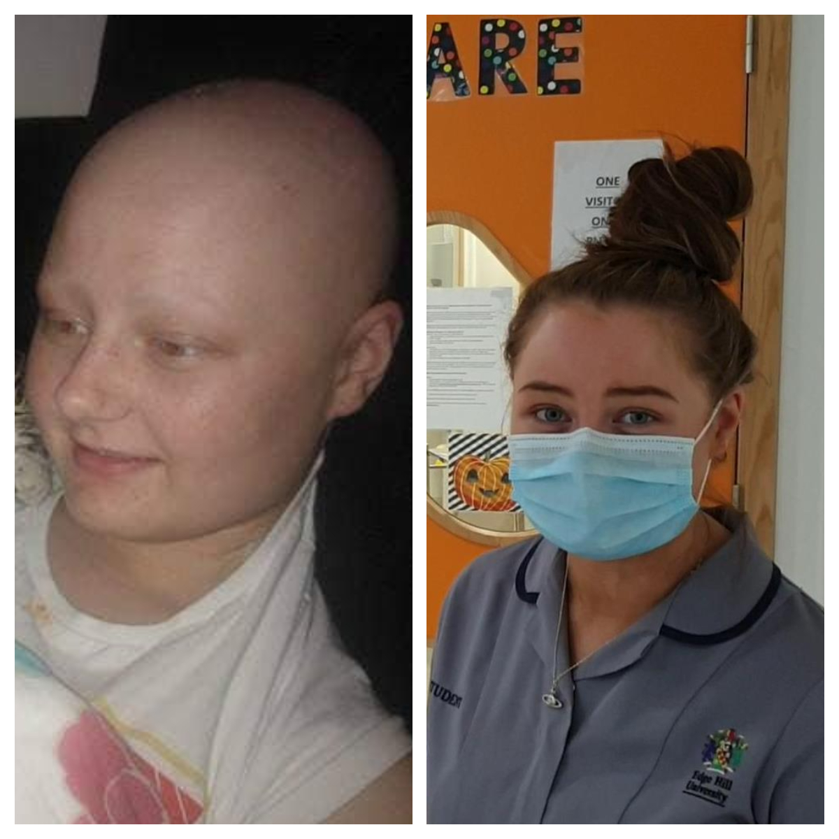 AlderHey's tweet photo. At 15, Abi was diagnosed with acute myeloid leukaemia. After chemo at Alder Hey 🏥 she was given the all clear ✅ 7 years on, Abi is studying to become a nurse @edgehill, and today begins her placement on the same ward she was treated on! 👩‍⚕️ What an inspiring story!! 💙💙💙 https://t.co/EU4XVNYi0j