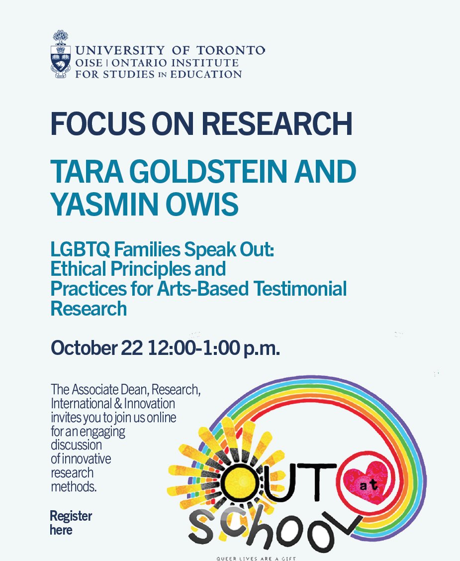 This Thursday @yasmin_mariposa and myself will be presenting our research with LGBTQ Families as part of the Focus on Research series at @OISEUofT. You can register and join our talk here: oise-utoronto.zoom.us/meeting/regist…