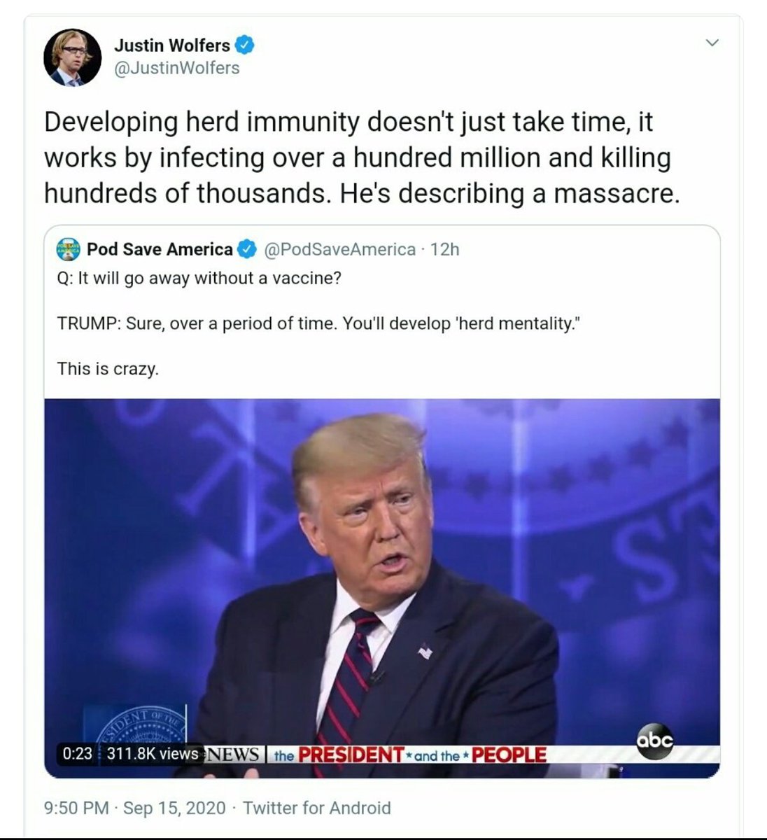 Pamacious's tweet photo. @EricTopol @DrTomFrieden @PostOpinions @nytopinion "He's describing a massacre." - @JustinWolfers on September 15th https://t.co/1JWdbTtoA3