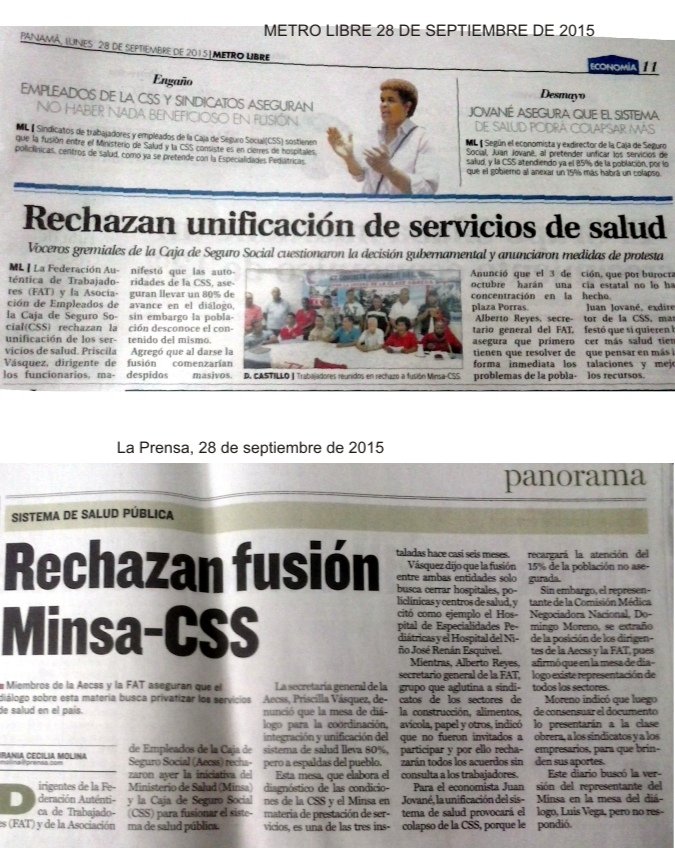 Nuestra lucha porque gobiernos, sean PRD, de Ricardo Martinelli-Sáez Llorens, Arnulfistas, y sus satélites de Molirena-PP, recarguen salud en clase trabajadora que mantiene a la CSS. Hoy preparan la liquidación junto al alza de cuotas, años de cotización (30) y jubilación(70).