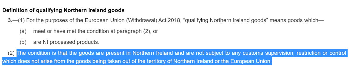 1st substantive update to offer to this list of 'known unknowns' re:  #ProtocolDefinition of qualifying status for goods to hv unfettered access to GB = all goods in free circulation in NI.For now, UKG priority is flow of goods not control of borders https://www.legislation.gov.uk/ukdsi/2020/9780348212969/regulation/3