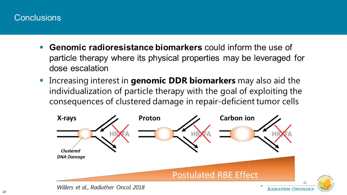 Lab data on enhanced proton sensitivity of cancer cells with HR of FA defects look pretty compelling. How will we translate this? We need biomarkers. Genomic or functional (foci!).Biologically guided  #protontherapy may change the debate of its benefits considerably! #Radres2020