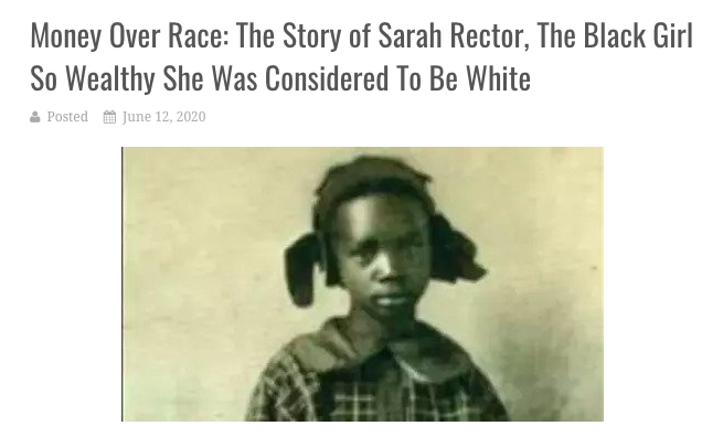 The case of Sarah Rector who had oil on her property in the U.S. and her race was then changed to "white." You find this practice in Latin America w the idea that "money whitens" & why folks always say the "real" discrimination is "class" not race   https://weirdnews.info/2020/06/12/money-over-race-the-story-of-sarah-rector-the-black-girl-so-wealthy-she-was-considered-to-be-white/