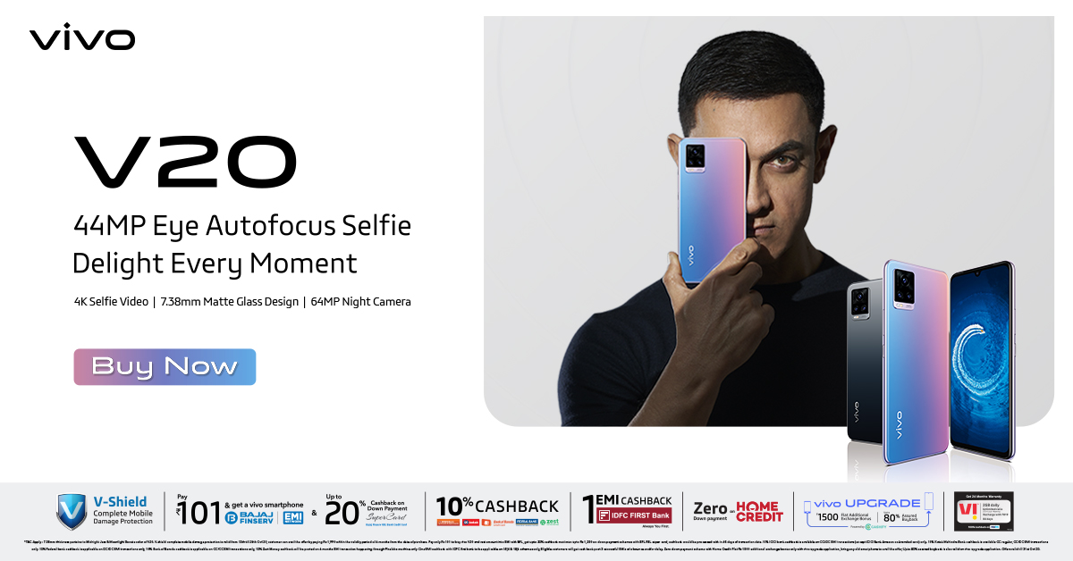 The wait is finally over! Capture your memories with the 44MP Eye Autofocus Selfie on the #vivoV20 and add precision to your gallery. Buy now and get your hands on the #DelightEveryMoment!
Know More: bit.ly/3j9IZQt