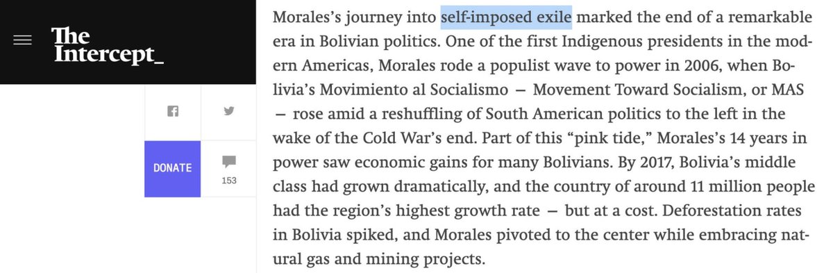 In the days after last year's coup,  @intercepted played host to familiar academic criticism of Evo and deployed the "extractivism" critique favored by Western-backed NGOs like Rios De Pie, which helped set the stage for the coup.