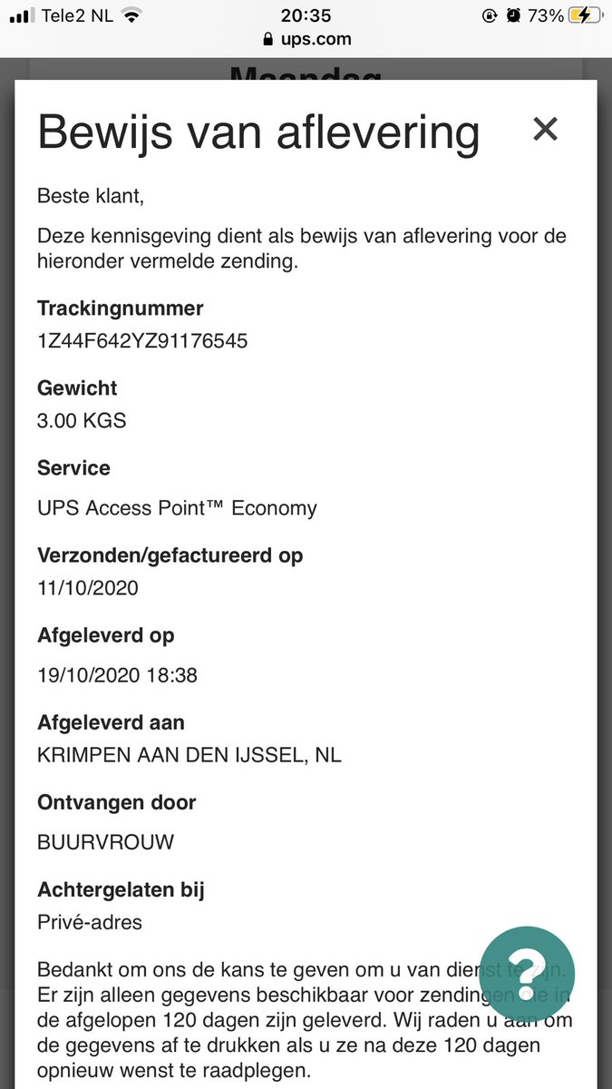 Verenaa21's tweet photo. @UPS_Netherlands serious? Ik laat een pakket bezorgen bij een UPS pickup point. Vervolgens zie ik net dat het is afgegeven bij “buurvrouw” op een privé adres. Waar is mijn pakketje dan gebleven? Nu mag ik gaan zoeken?? https://t.co/2rceIuGv1P