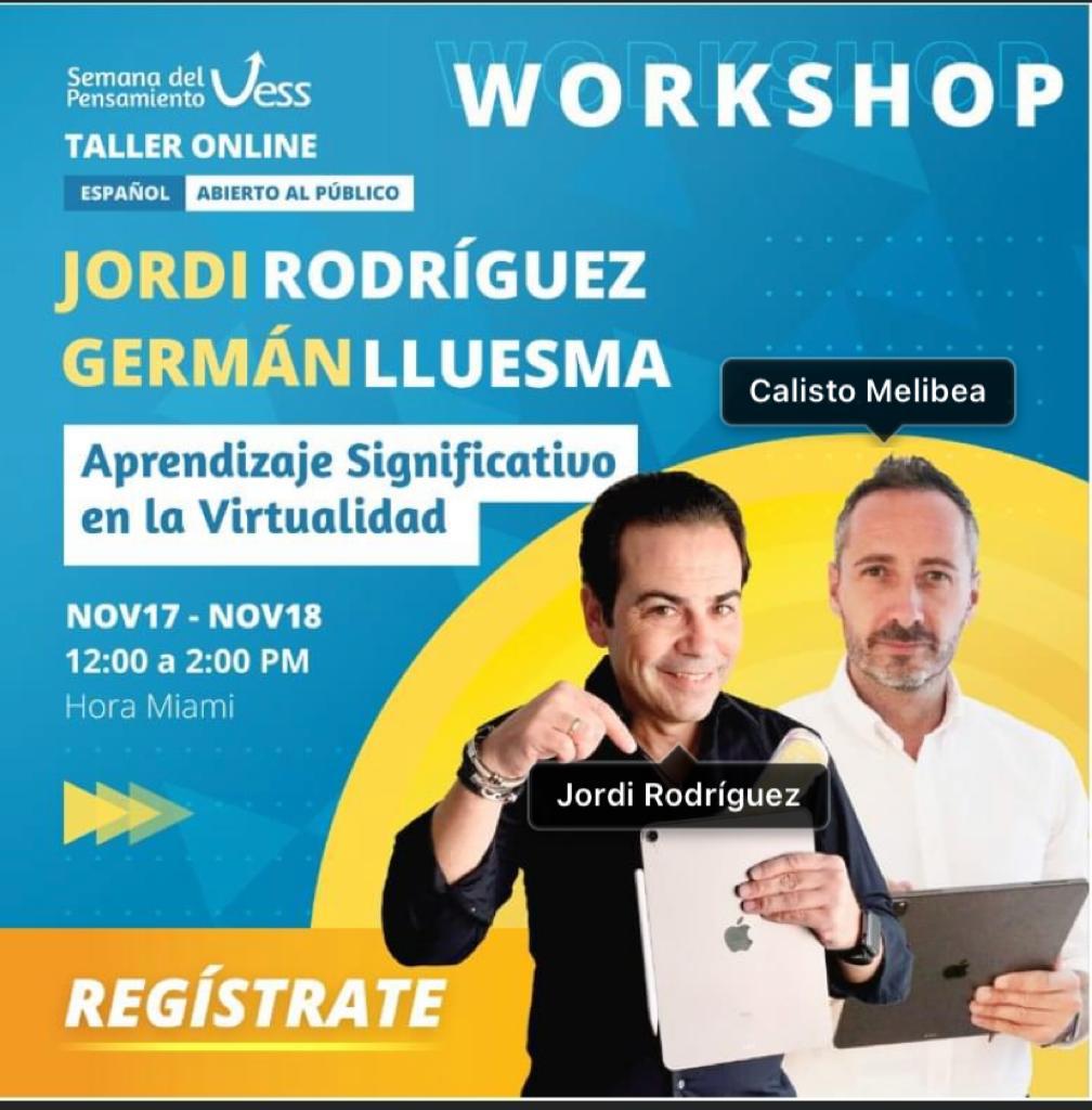 gellso's tweet photo. Próximo reto con @jordirodriperez  WORKSHOP APRENDIZAJE SIGNIFICATIVO EN LA VIRTUALIDAD en VI ATENEO VESS 2020 
@Edu1stVESS
¡Deseando compartir con docentes implicados en los desafíos de la Educación Actual! #AteneoVESS2020 #SomosVESS #SomosVESSVIRTUAL https://t.co/MkNISTyLTz