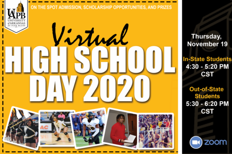 University of Arkansas Pine Bluff Virtual High School Day 2020.  Click the link to sign up.  t.ly/ptLg
