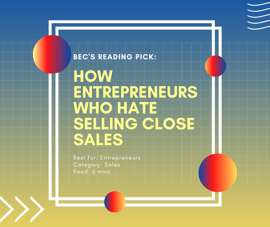 BECLeaps's tweet photo. This week's #StartupRead reading pick comes courtesy of @Maddyness_UK - "How Entrepreneurs who hate selling close sales".
A great article which takes you through several points on how you can start closing those essential sales:
https://t.co/3XWrl6Iusd https://t.co/P72kn04MQn