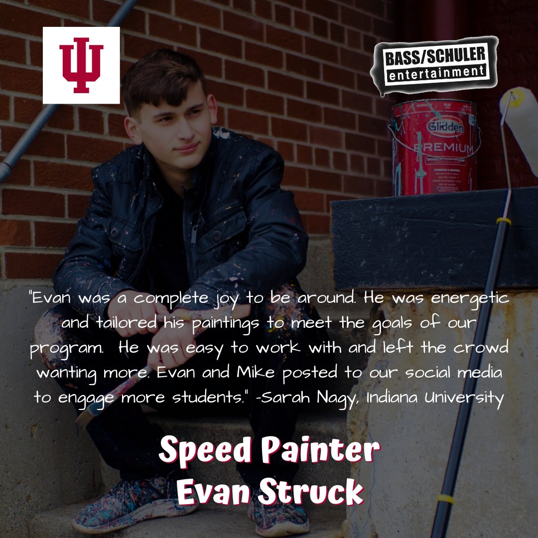 BassSchuler's tweet photo. Thanks so much to @IndianaUniv for hosting @StruckEvan! #BassSchulerEntertainment #BSEAgency #SpeedPainter #EvanStruck #ArtistReviews https://t.co/OQ7pQnA7T7