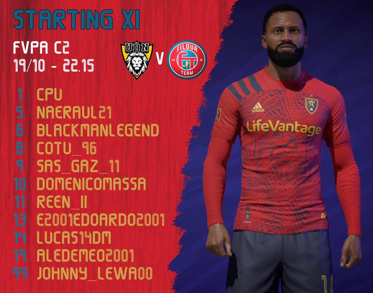 Fildur Team pronto all'esordio in <a href="/FVPA_net/">FVPA.net 🇮🇹</a>  dopo la grande rivoluzione. In bocca al lupo agli @udnesport per la partita di questa sera. Questa la nostra prima #StartingXI:
#FIFA21 #ProClubs @OffSidePage_ <a href="/RTproclub/">𝚁𝚃𝚙𝚛𝚘𝚌𝚕𝚞𝚋</a>