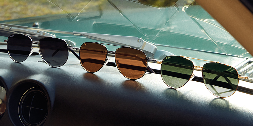 Three of a kind. These classic aviator frames from <a href="/Ferragamo/">FERRAGAMO</a> are a part of the men’s Timeless #ItalianRoads eyewear collection, with bold details and a variety of colors for every fit (style SF226S). #FerragamoEyewear
