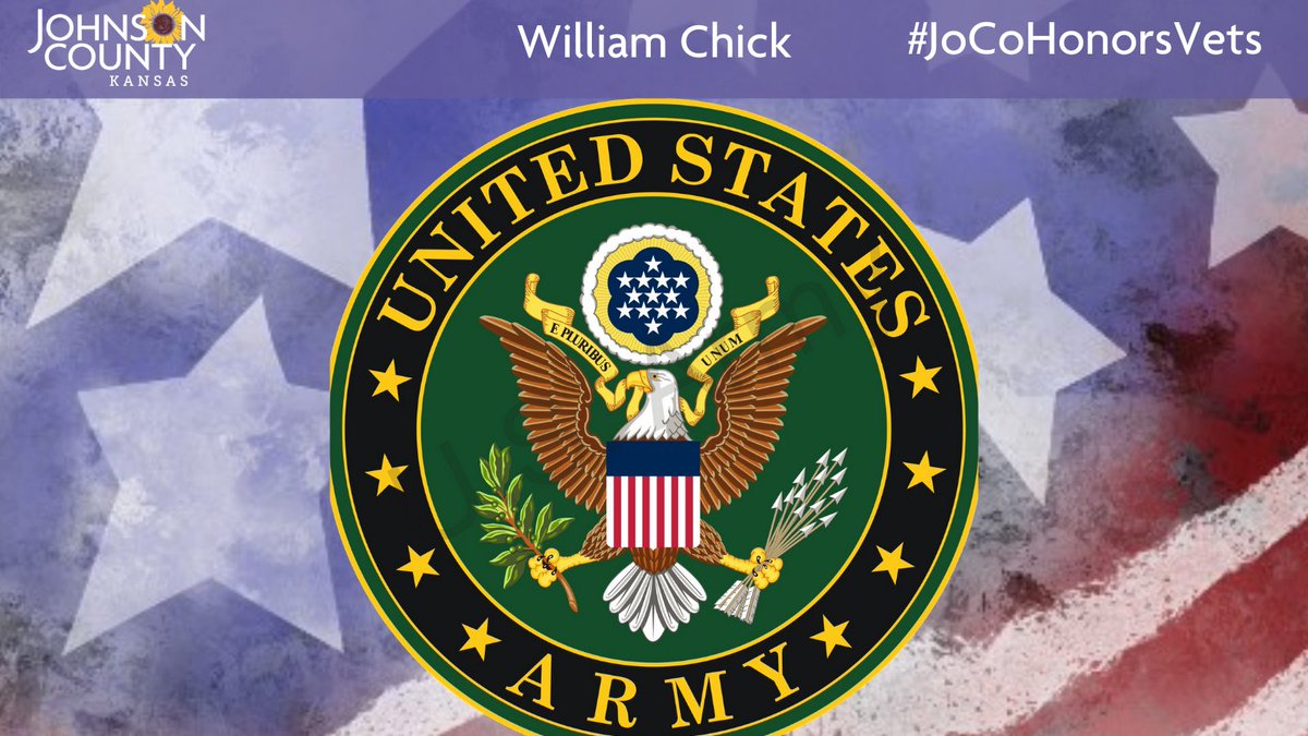 We don't have a photo for William Chick, but we salute him because he is a World War II veteran who served in the  @USArmy. Visit his profile to learn about a highlight of an experience or memory from WWII:  https://www.jocogov.org/dept/county-managers-office/blog/william-chick  #JoCoHonorsVets 