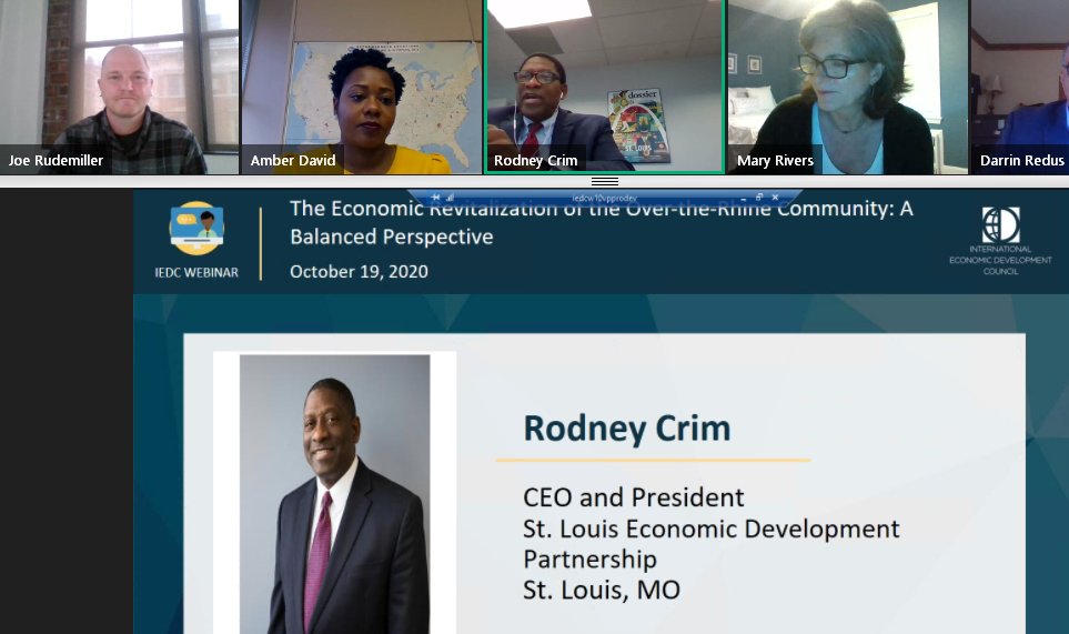 STLPartnership's tweet image. President and CEO, @RodneyCrim1 moderating @IEDCtweets webinar &quot;The Economic Revitalization of the Over-the-Rhine Community: A Balanced Perspective&quot; Happening now #ecodevelopment