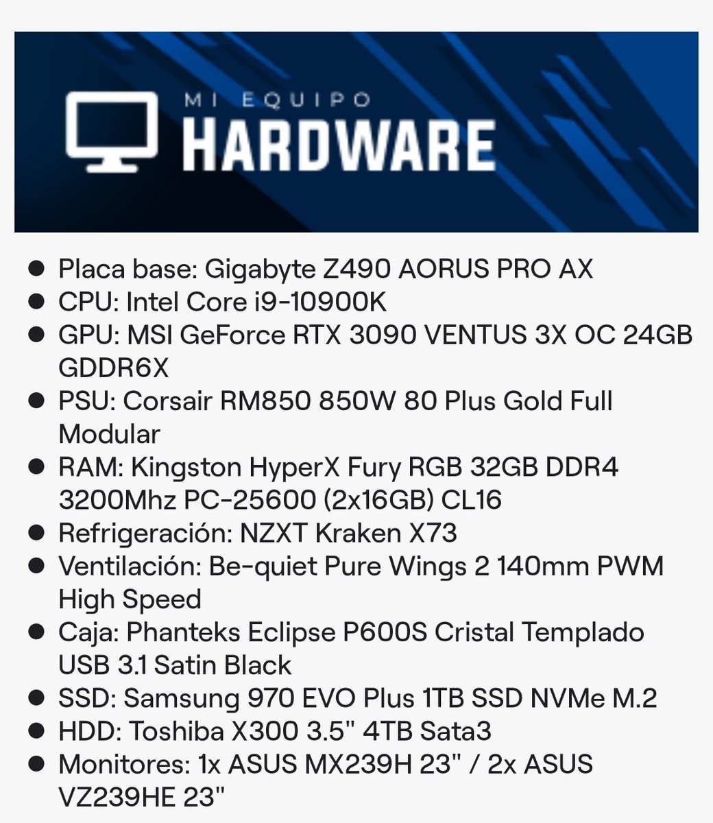 PilotoF-22 (@pilotof22) on Twitter photo Después de años soñando con un PC tope de gama ¡Al fin está terminado!🔥
Hoy me ha llegado la última pieza, la RTX 3090. Costó mucho conseguirla pero <a href="/pccomponentes/">PcComponentes</a> se ha portado(chuches incluidas)🤤
Ahora toca estrenar el simu al 100% en <a href="/IVAOES/">IVAO España</a>. Ya sólo me falta el 737PMDG 🥺 Después de años soñando con un PC tope de gama ¡Al fin está terminado!🔥
Hoy me ha llegado la última pieza, la RTX 3090. Costó mucho conseguirla pero <a href="/pccomponentes/">PcComponentes</a> se ha portado(chuches incluidas)🤤
Ahora toca estrenar el simu al 100% en <a href="/IVAOES/">IVAO España</a>. Ya sólo me falta el 737PMDG 🥺