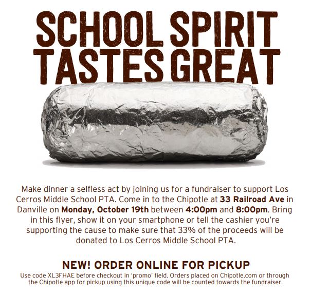 Don't forget to support LCMS by ordering Chipotle today between 4-8 pm.