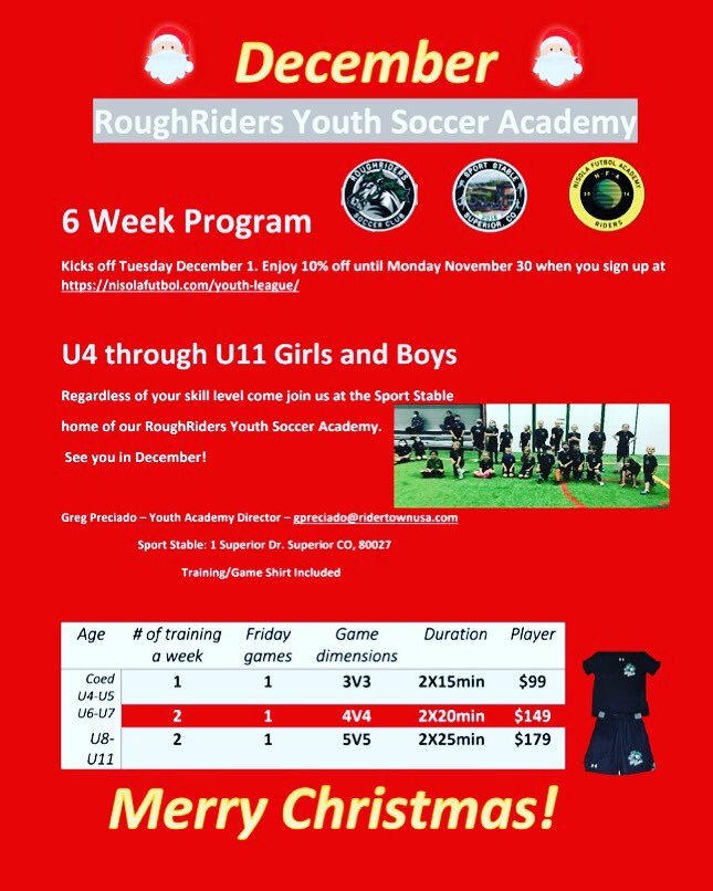 NFARiders's tweet image. RoughRiders Youth Soccer Academy 
The demand and feed back has been great so we are going to keep the ball rolling. Come join the fun and secure your spot. See you in December!!