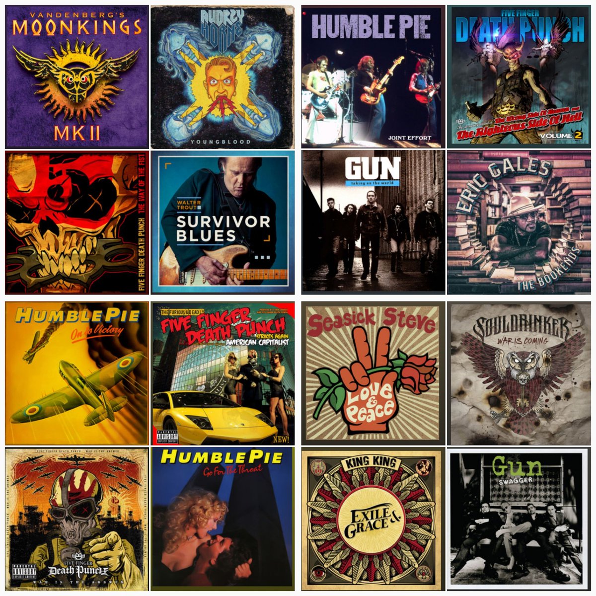 #thisweekinmymusic :  #fivefingerdeathpunch #vandenbergsmoonkings #audreyhorneband #humblepie #gunband #ericgales #seasickstevemusic #kingkingband #waltertrout #fortheloveofmusic #music 🎼💝🤘