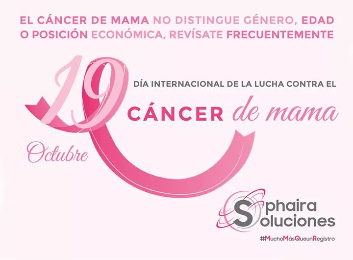 19 de octubre Día Internacional de la lucha contra el Cancer de mama. Nos sumamos a la concientización de la detección temprana, cuídate explorándote.

#DiaMundialdelCancerdeMama