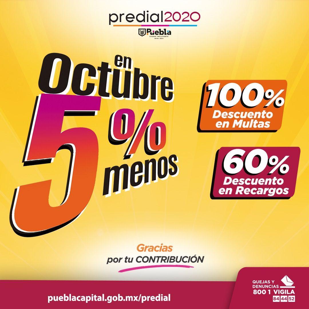 VisitaPuebla's tweet photo. Aprovecha los beneficios que @TesoreriaPuebla ofrece a las y los contribuyentes del #Predial2020, obtén un descuento de hasta:
1️⃣0️⃣0️⃣% en multas
6️⃣0️⃣% en recargos
Realiza tu pago en línea o consulta los horarios de cobro en https://t.co/j0nZTe6L0n https://t.co/UJdss9bBlO