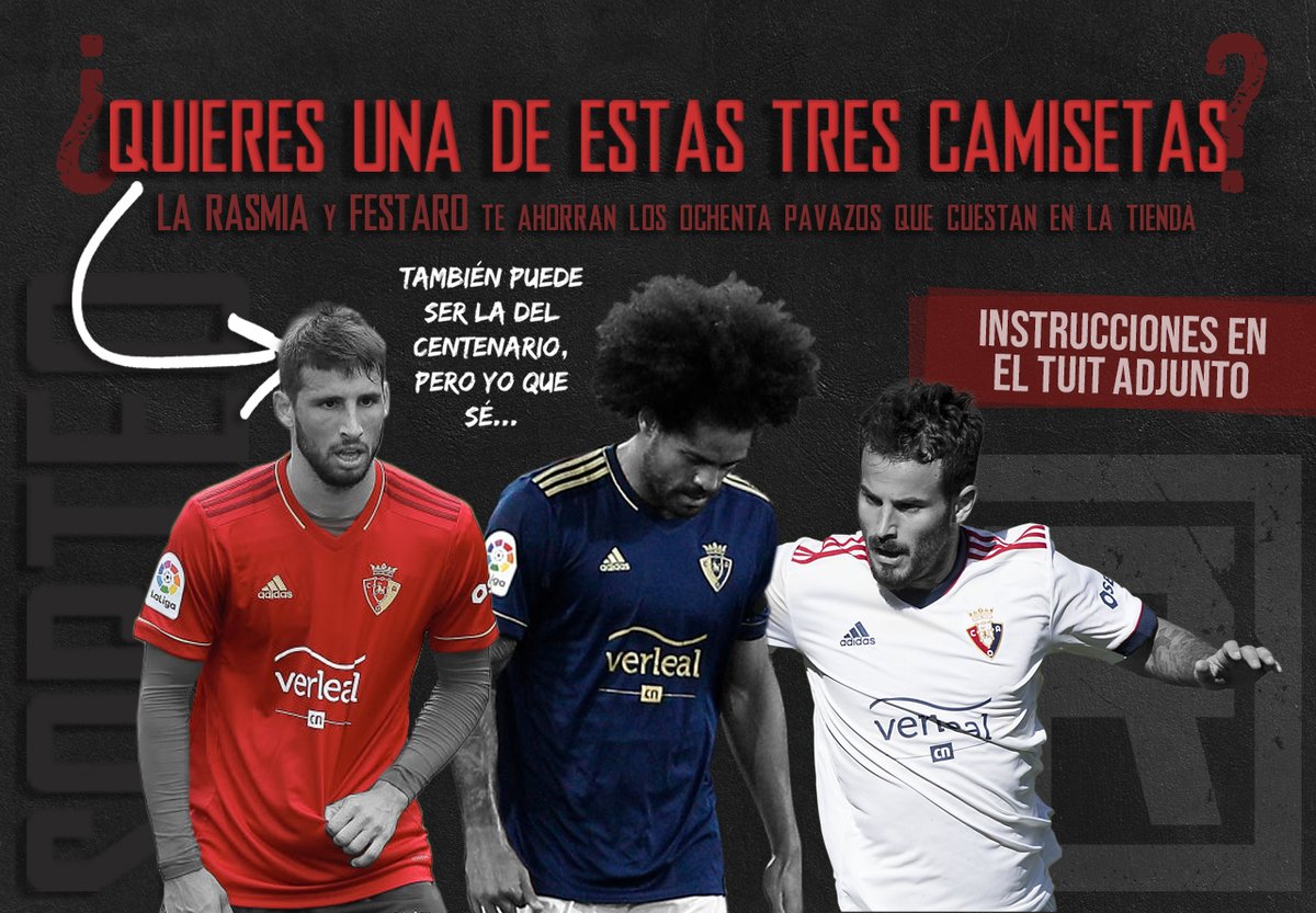 LaRasmiaPodcast's tweet photo. Y lo prometido es deuda: de la mano de @AuzoNews y gracias a la diestra de Imanol, SORTEAZO DE UNA CAMISETA OFICIAL DEL PRIMER EQUIPO DE #OSASUNA.

Para ganarla, solo hay que seguir dos sencillos pasos:
1⃣ Follow a @LaRasmiaPodcast y @AuzoNews.
2⃣ RT a ESTE post. https://t.co/XdhVjJDiEc