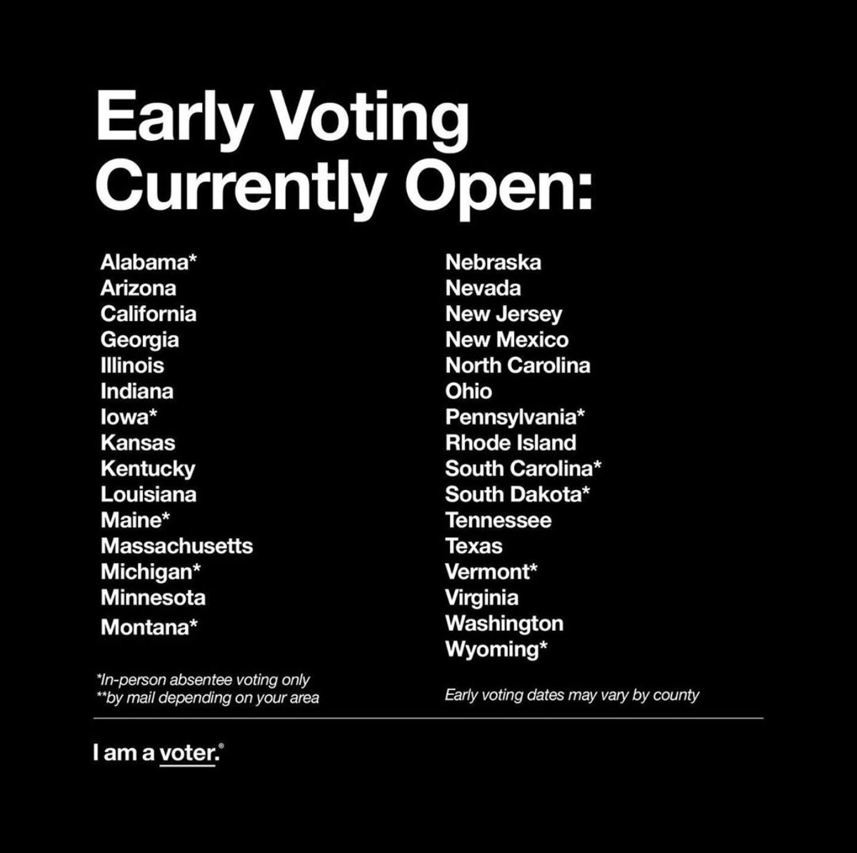 This week in voting is going to be a big one! 🥳 And @iamavoter_ has a lot of important info for you. As of today more than 28 million have already voted, according to the US Elections Project. That’s more than six times the number of votes cast by the same point in 2016!