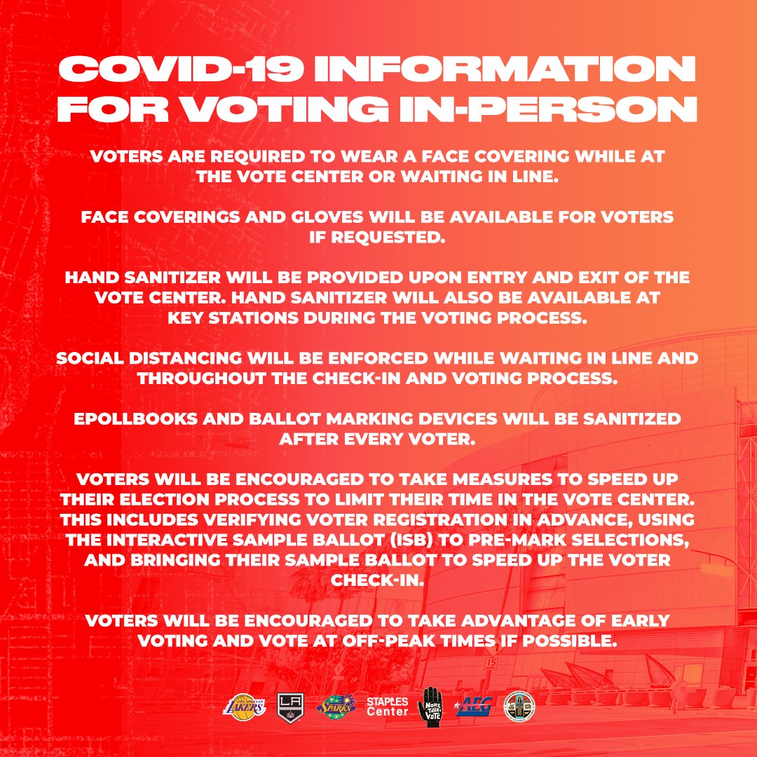 cryptocomarena's tweet image. STAPLES Center will serve as a General Election Vote Center starting this Saturday, October 24. For full information please visit staplescenter.com/vote