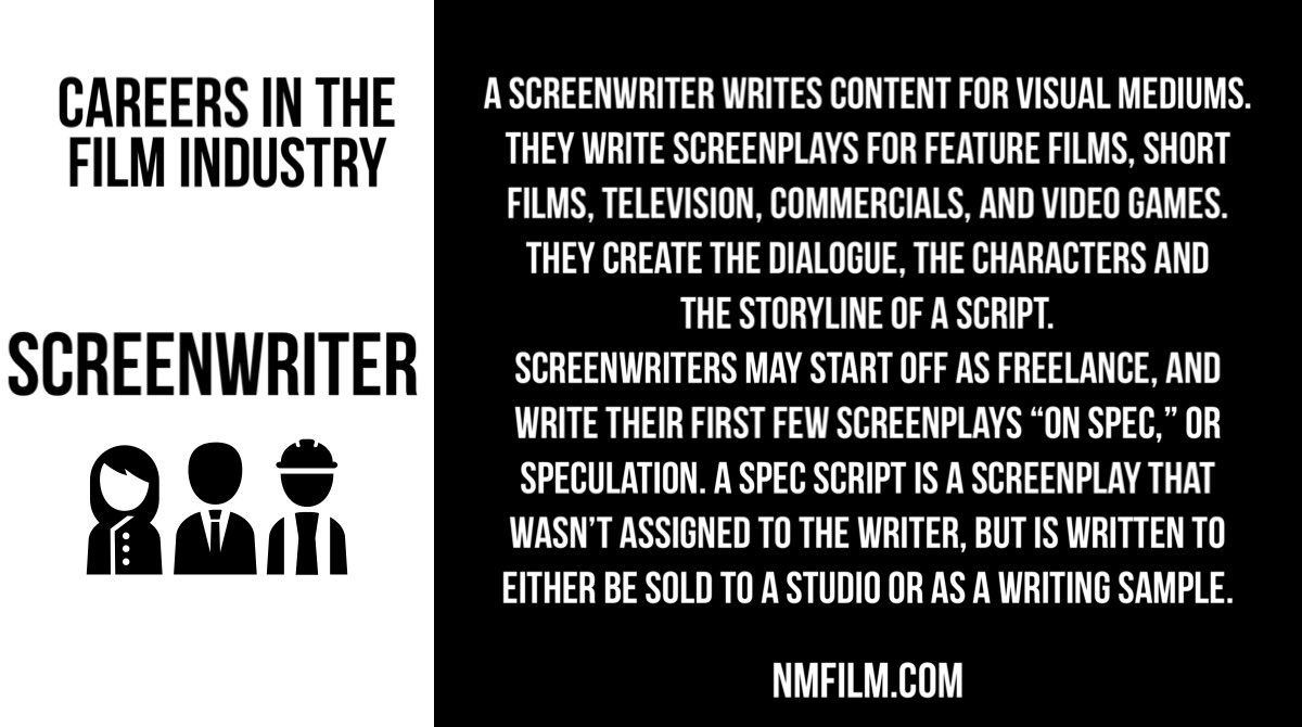 NMFilmOffice's tweet photo. 💼🎬 CAREERS IN THE FILM INDUSTRY: Screenwriter.
We want to highlight the important role of the screenwriter in the film and television industry.
The role requires good storytelling and imagination.
#newmexicofilmindustry #NMFilm #nmfilmcrew https://t.co/SzCveN7ti2