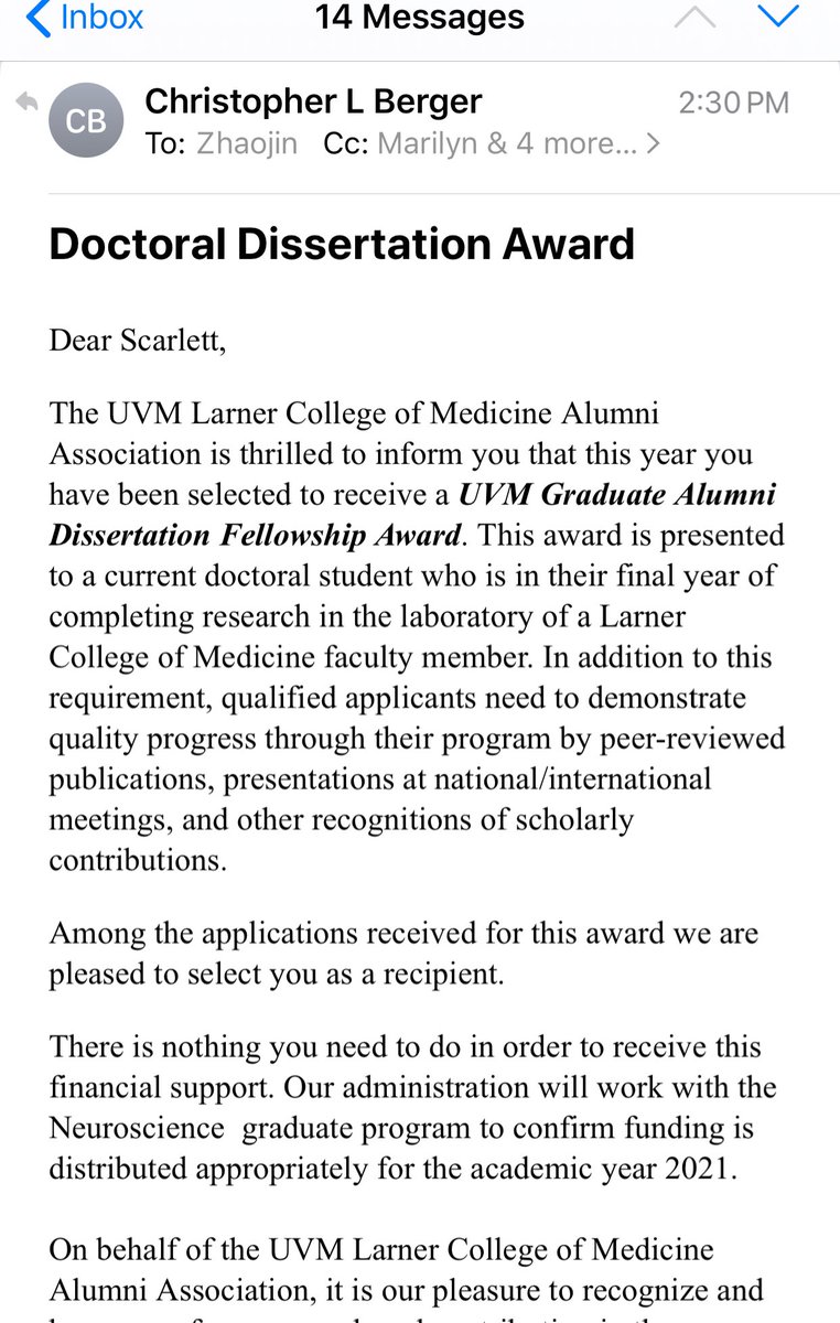 I’m truly honored and thrilled to receive the UVM Graduate Alumni Dissertation Fellowship Award <a href="/UVM_Alumni/">UVM Alumni</a> 🎉👩‍🔬😆Can’t do this without all your support <a href="/CipollaLab/">Cipolla Research Lab</a> <a href="/MarilynCipolla/">Marilyn Cipolla</a> <a href="/UVM_neurogp/">UVM NeuroGradProgram</a> <a href="/uvmcvri/">UVM CVRI</a> <a href="/UVMLarnerMed/">UVM Larner Med</a>
