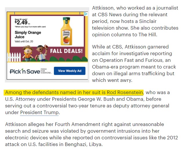 Remember it's this same time period of Rod's investigation that articles flowed that O'Biden was spying on journalists. Sharyl Attkisson has reopened her case and named Rod. Think the investigation was opened up as a Counter Intelligence case?