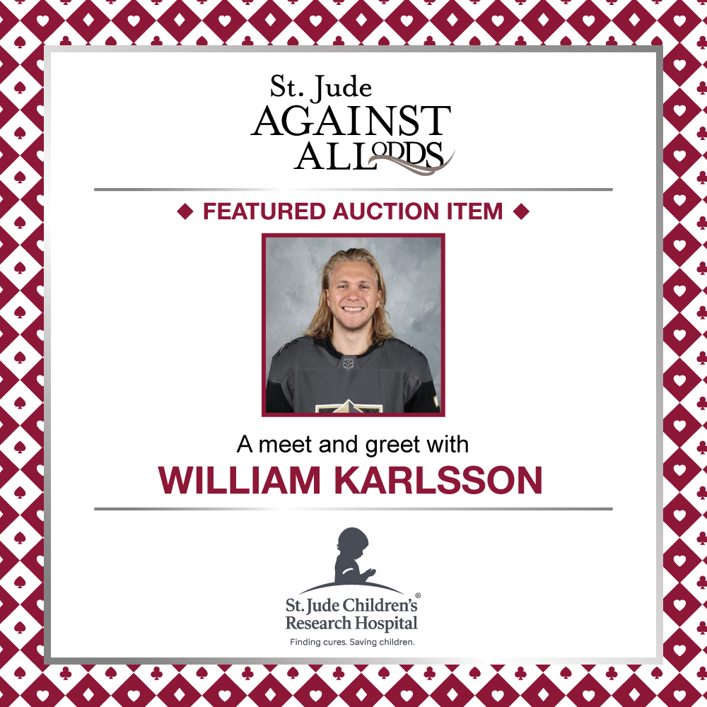 Excited to share a new auction item for the St. Jude Against All Odds online auction: a Meet & Greet with @WKarlsson71 of the @GoldenKnights. Get your bids in now for a chance for you & a guest to meet Karlsson. Proceeds support the kids of @StJude stjude.org/lvpoker