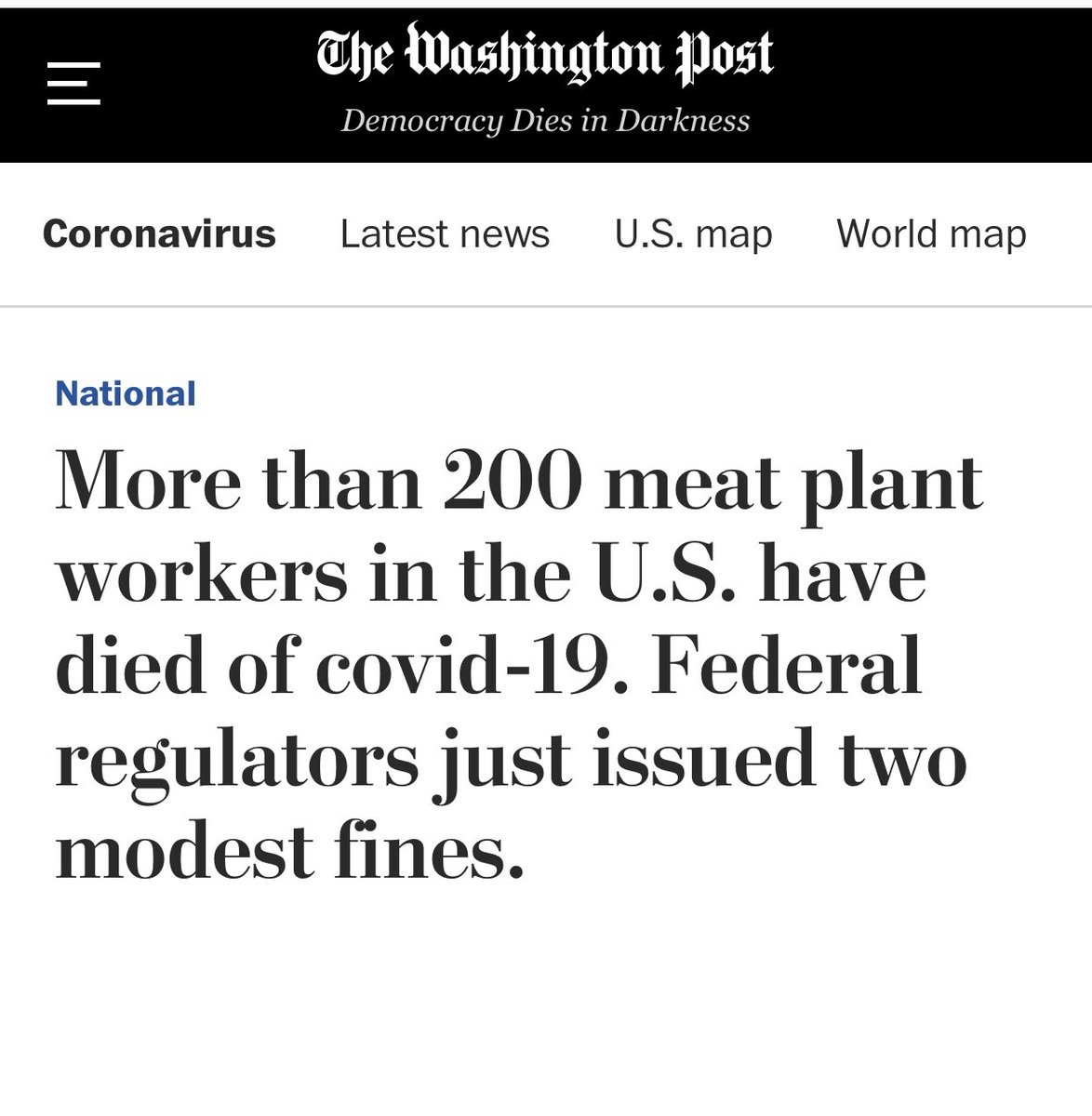 22/ And this. Leaders talk a lot about protecting the vulnerable, but no $$ where their mouths are. https://www.washingtonpost.com/national/osha-covid-meat-plant-fines/2020/09/13/1dca3e14-f395-11ea-bc45-e5d48ab44b9f_story.html