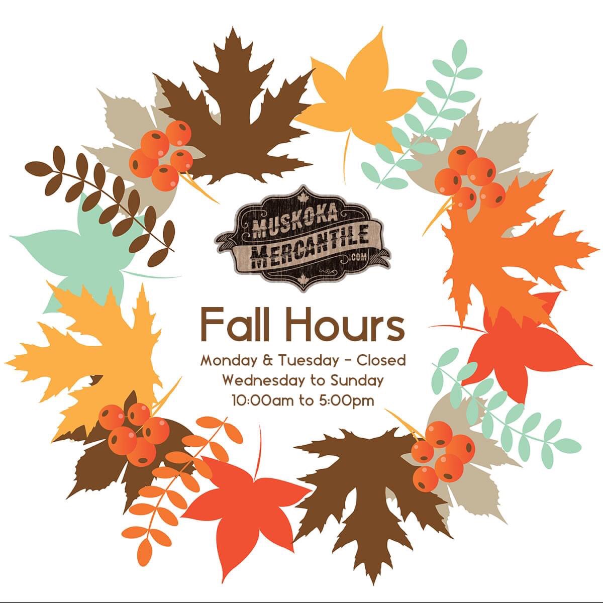 Fall hours are now in affect at The Shipyards Gravenhurst.