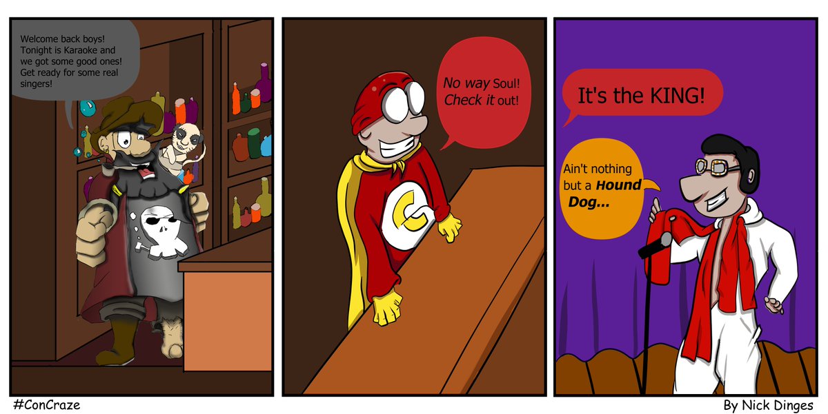 Another ConCraze strip. Please enjoy, and repost! #concraze #brbstudiosorg #funny #funnywebcomic #webcomic #King #ElvisPresley https://t.co/Ao1x9NdnuH