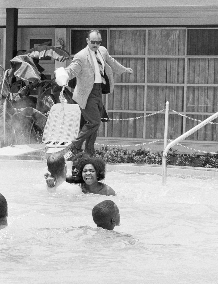 On August June 18, 1964 protesters participated in a "dive-in" to protest pool segregation at the Monson Motor Lodge. The motel manager, James Brock, poured muriatic acid into pool to force them out.